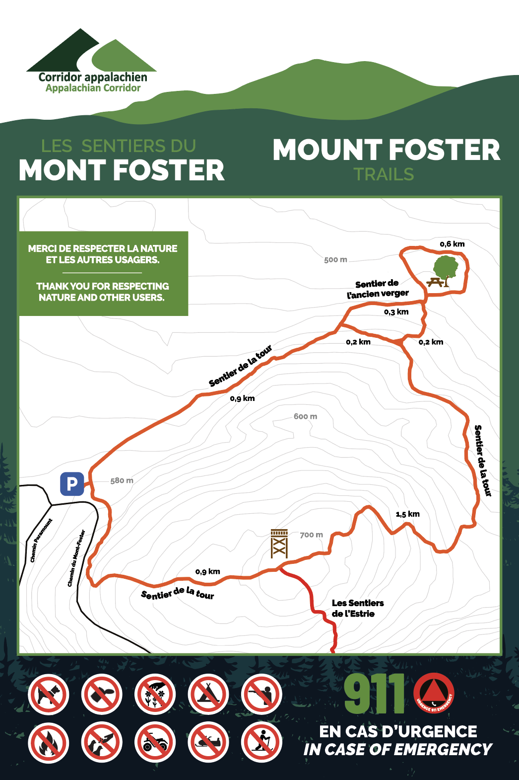 Carte des sentiers du Mont Foster